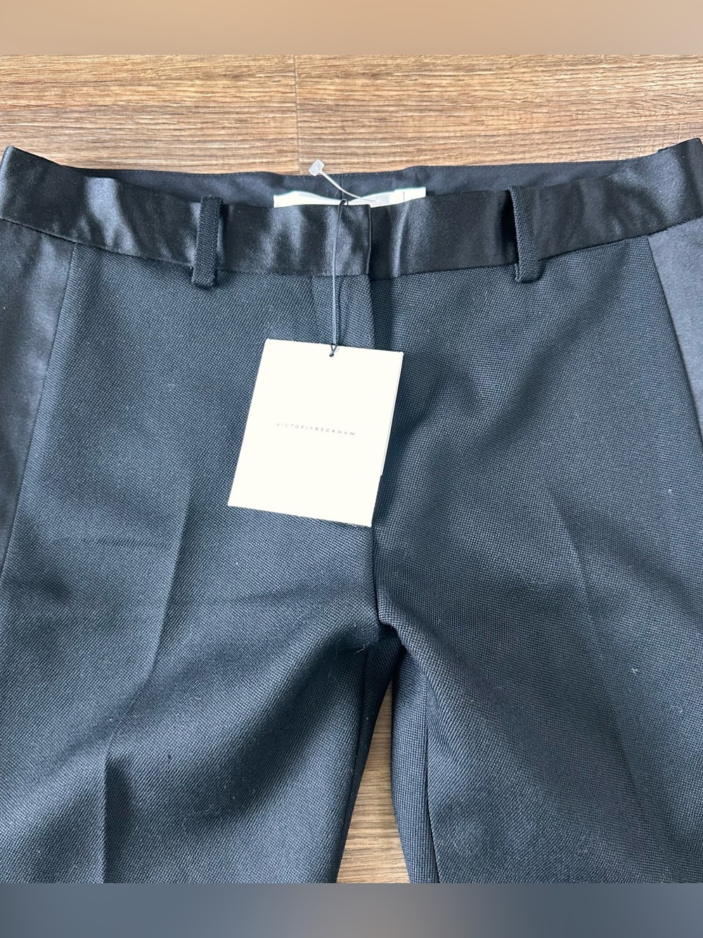Victoria Beckham Satin Trimmed Wool Silk Tuxedo Trouser Pants Black Women 6 NWT - Picture 2 of 14